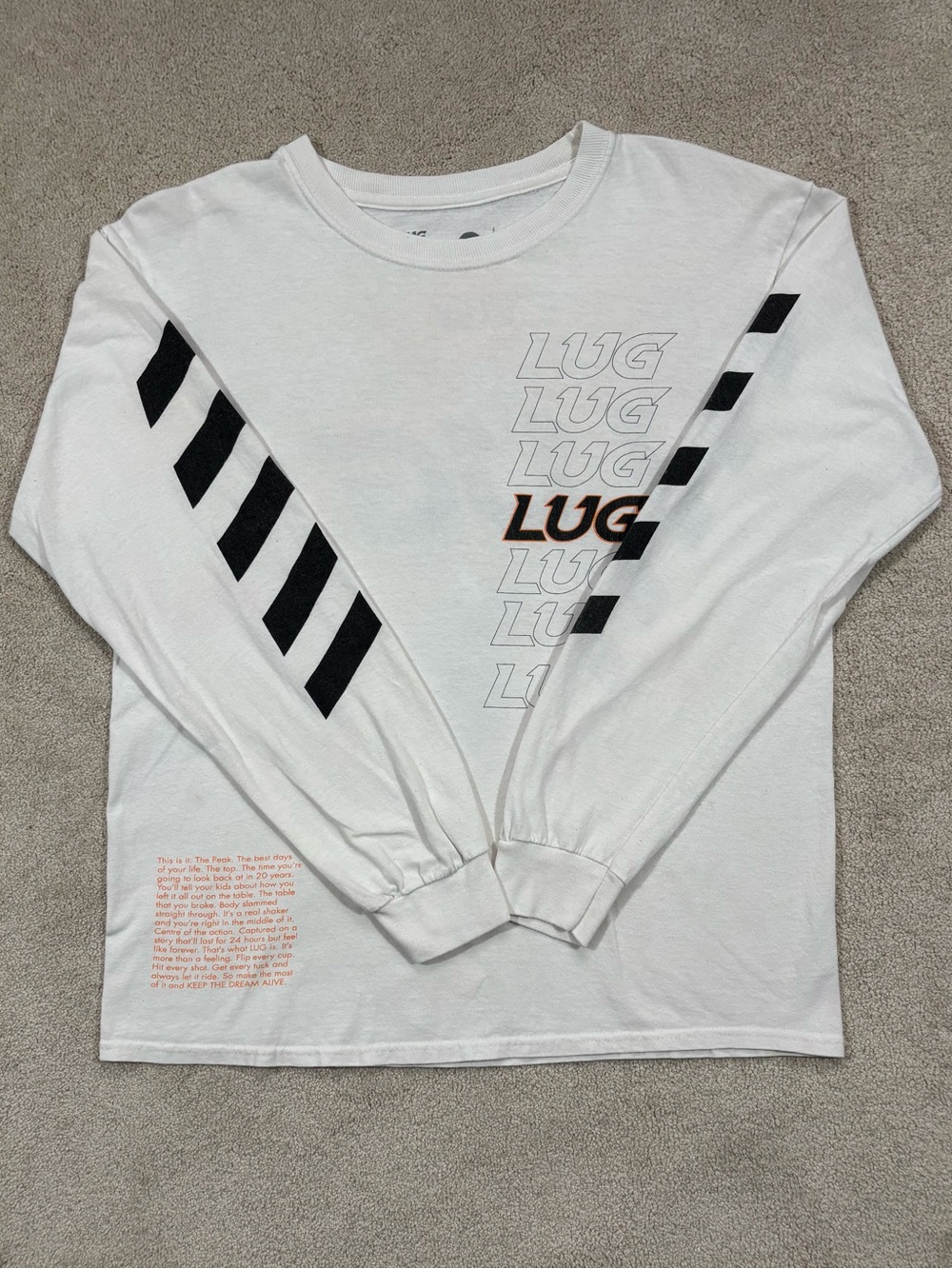 LUG Graphic Long Sleeve T-Shirt Mens White Streetwear Designed in Canada Y2K M